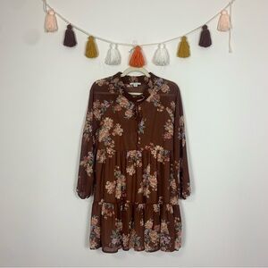 American Eagle Drop Waist Mini Dress Brown Floral Print Size Small